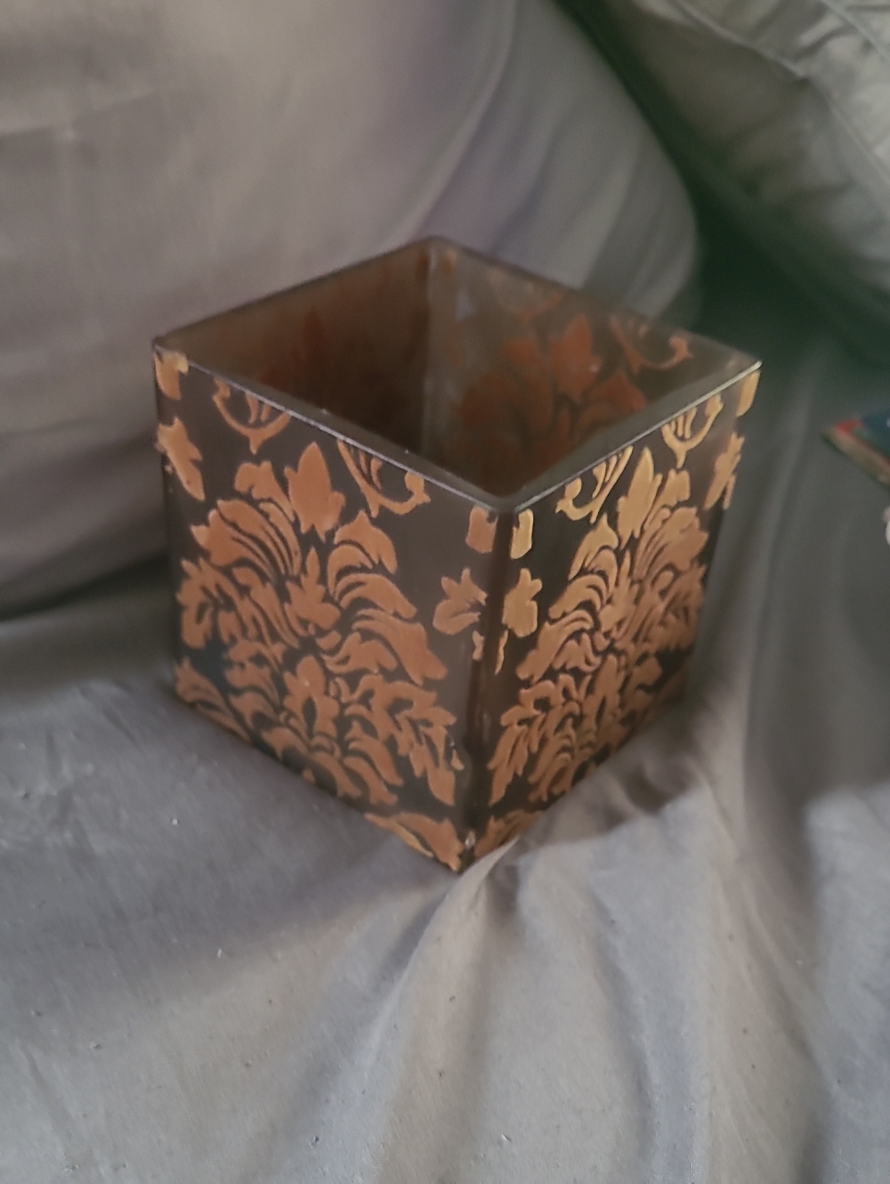Decorative Brown and Gold Damask Candle Holder - Home Accents